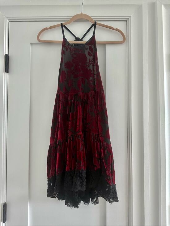 Free People Dresses & Skirts - Free People Y2K Red Velvet Sheer Babydoll Dress